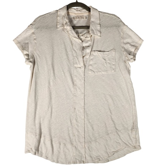 We The Free Tops - We The Free Cream Tunic Top Short Sleeve Collared Pocket Casual Boho Small